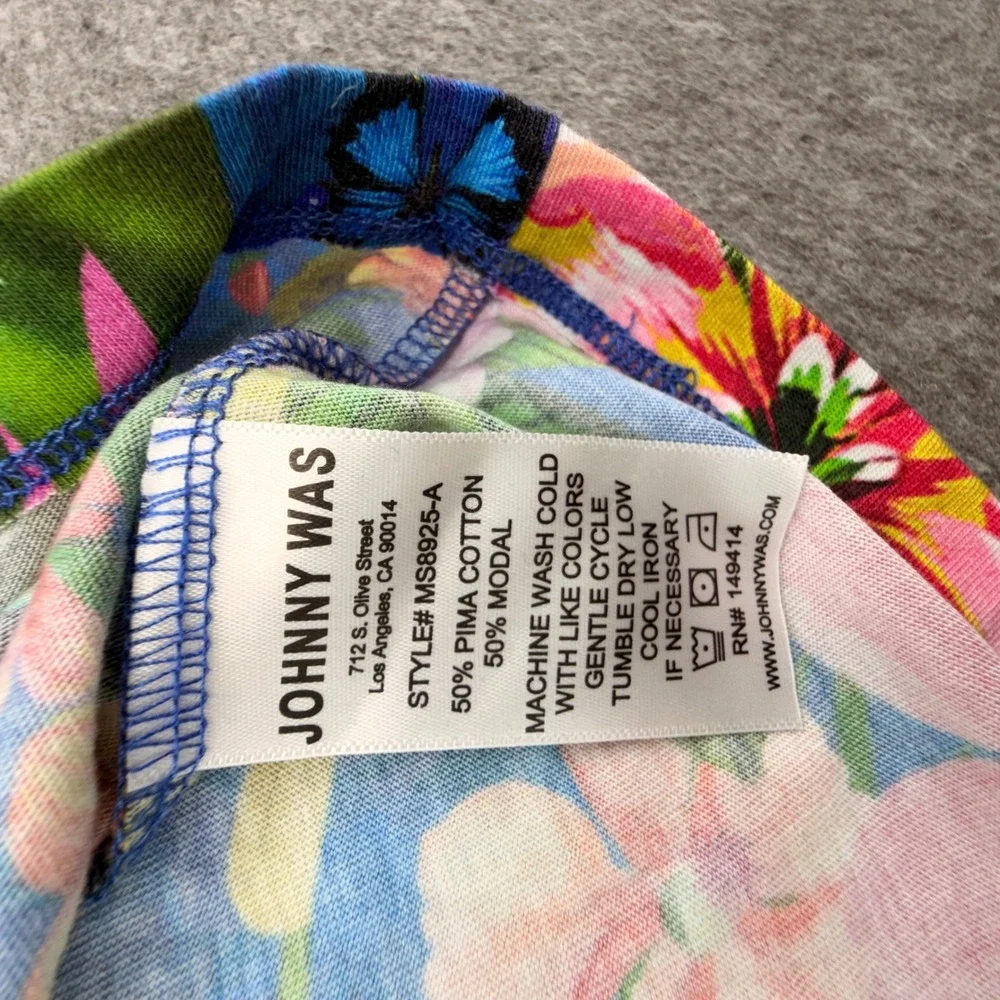 Johnny Was Tropical Flamingo Pajama Set Blue Floral Pima Cotton Modal XS